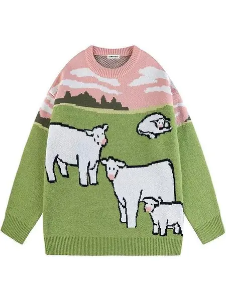 Свитер зелёный оверсайз с принтом аниме