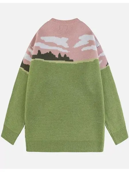 Свитер зелёный оверсайз с принтом аниме