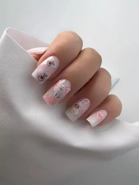 Слайдер для ногтей «Мем котики сердечки мишки»