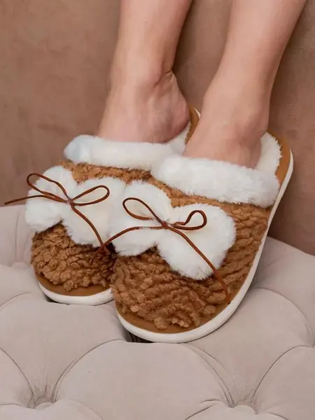 Тапочки домашние меховые с бантиком