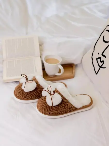 Тапочки домашние меховые с бантиком