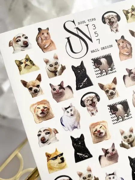 Наклейки для ногтей «Мемные котики»