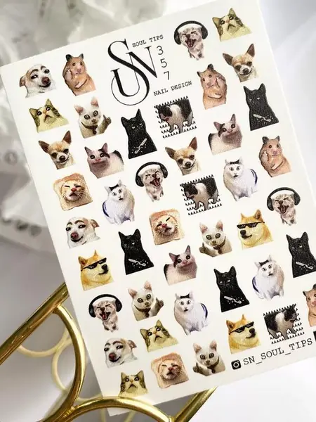 Наклейки для ногтей «Мемные котики»