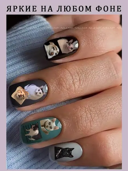 Наклейки для ногтей «Мемные котики»