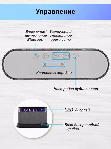 Портативная колонка-ночник с беспроводной зарядкой