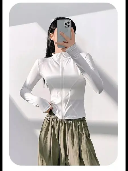 Укороченный лонгслив Y2K на молнии с вырезом для пальца