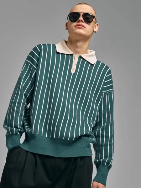 Джемпер поло вязаный с воротником на пуговицах