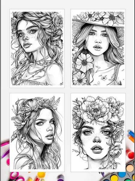Раскраска «Девушки. Цветы»