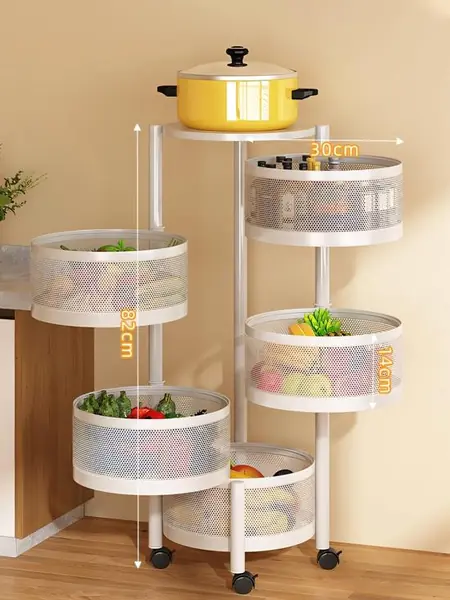 Круглая белая этажерка на колёсиках