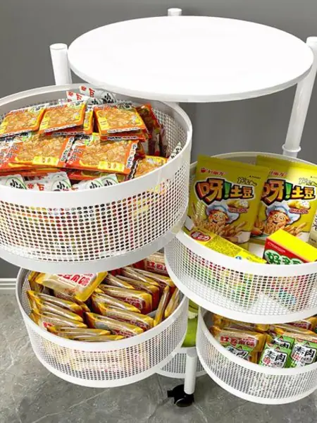 Круглая белая этажерка на колёсиках