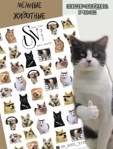 Наклейки для ногтей «Мемные котики»