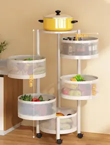 Круглая белая этажерка на колёсиках